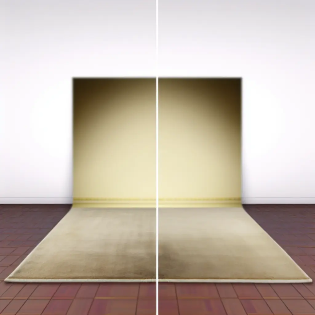 Előtte-utána fotó egy tisztítás előtt elszürkült és tisztítás után újszerű szőnyegről