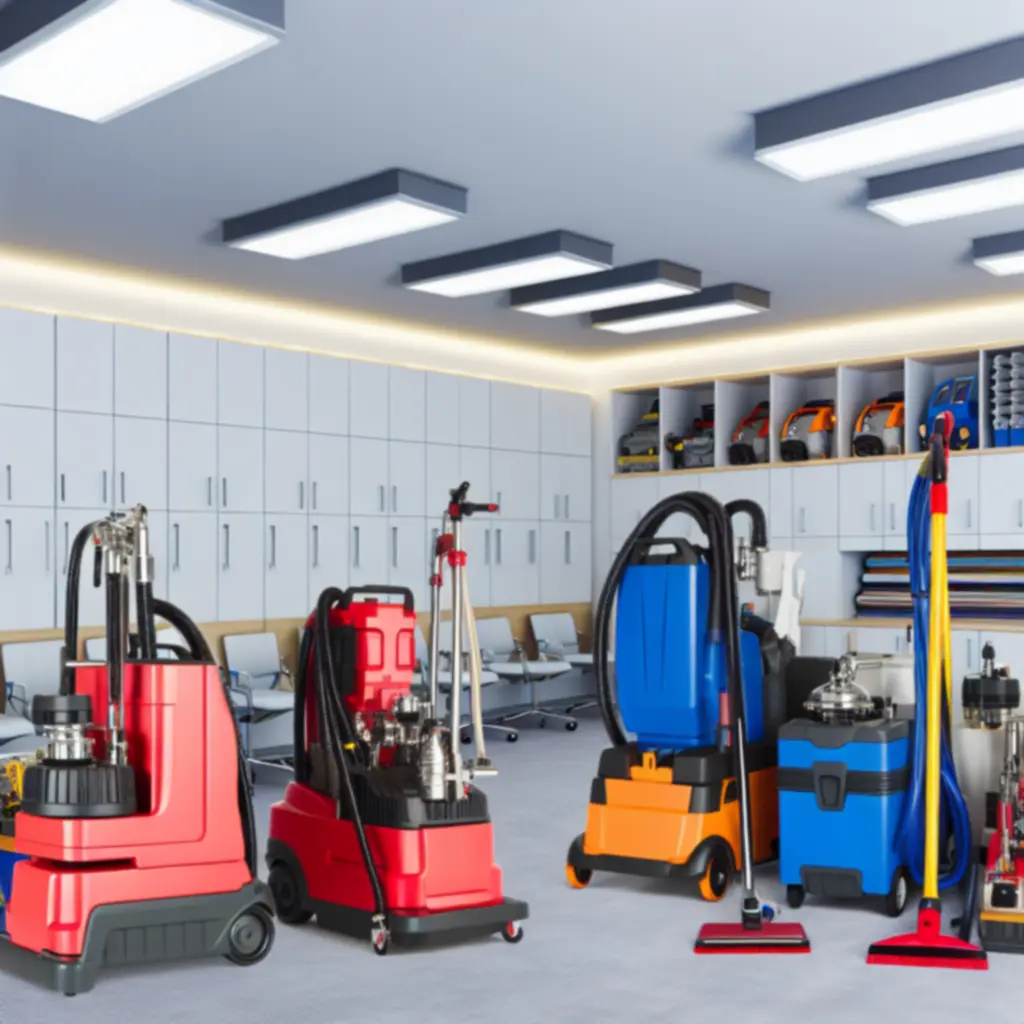 Modern, ipari szőnyegtisztító géppark a Freshcarpetcare telephelyén.